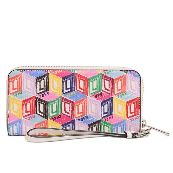 KARL LAGERFELD PARIS printed Leather Wristlet NWT - Picture 6 of 7